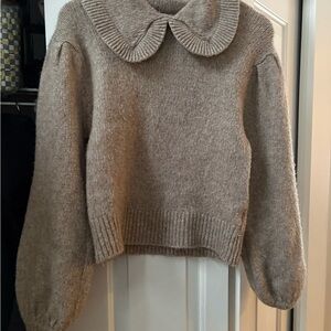 Astr Taupe Peter Pan Collar Crewneck Sweater